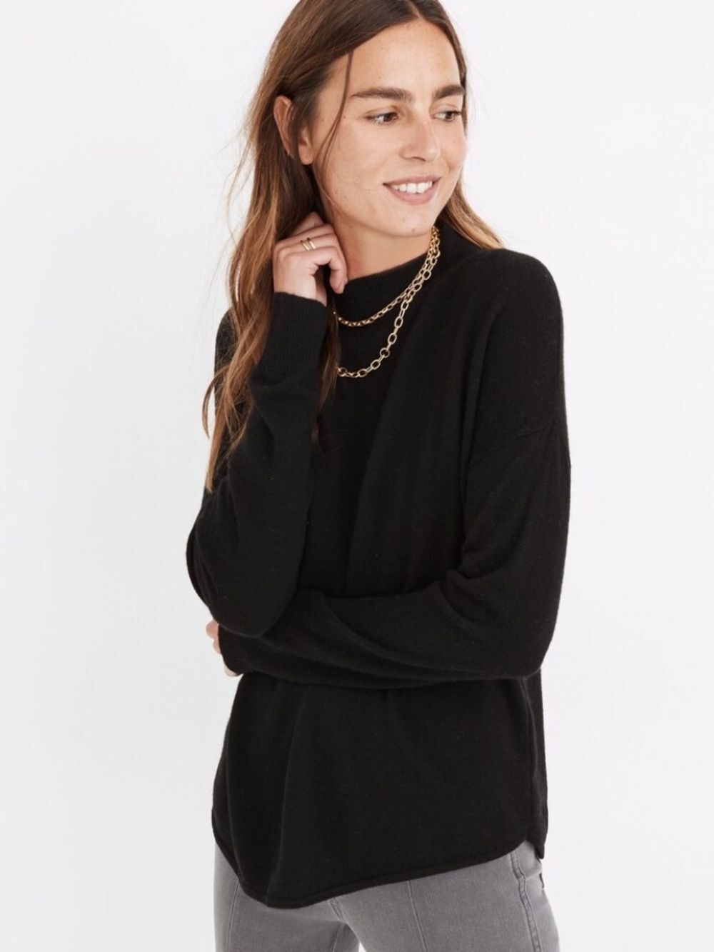 Madewell Ashbury Mockneck Wool/Alpaca Blend Sweater in True Black